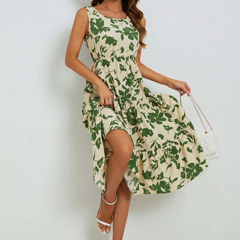 Sommer midi-kjole med blomsterprint – Fenna