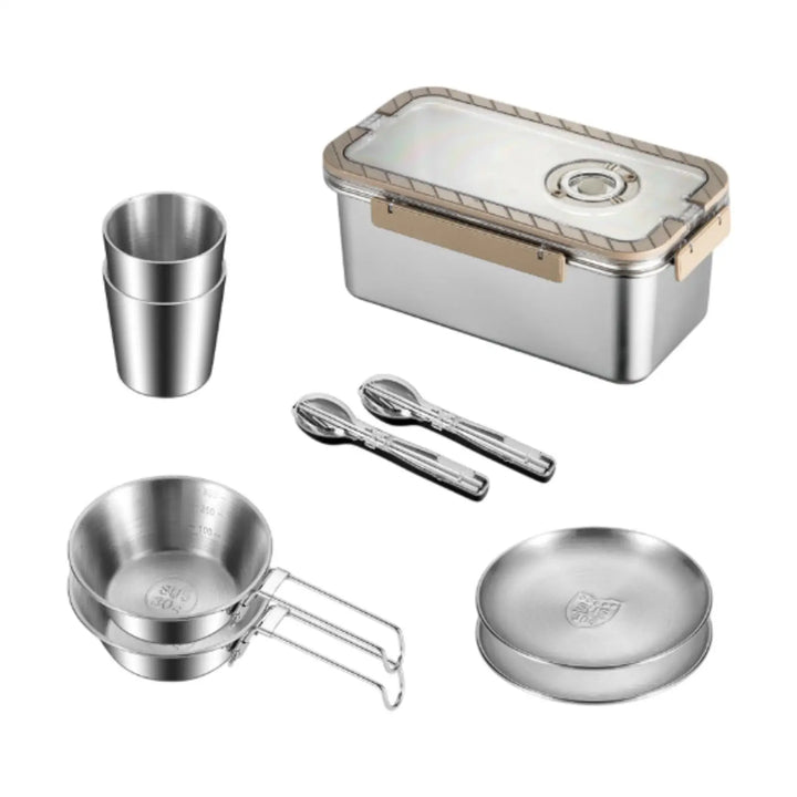 Camping Messware Kit i rustfrit stål med opbevaringsboks – CampSet