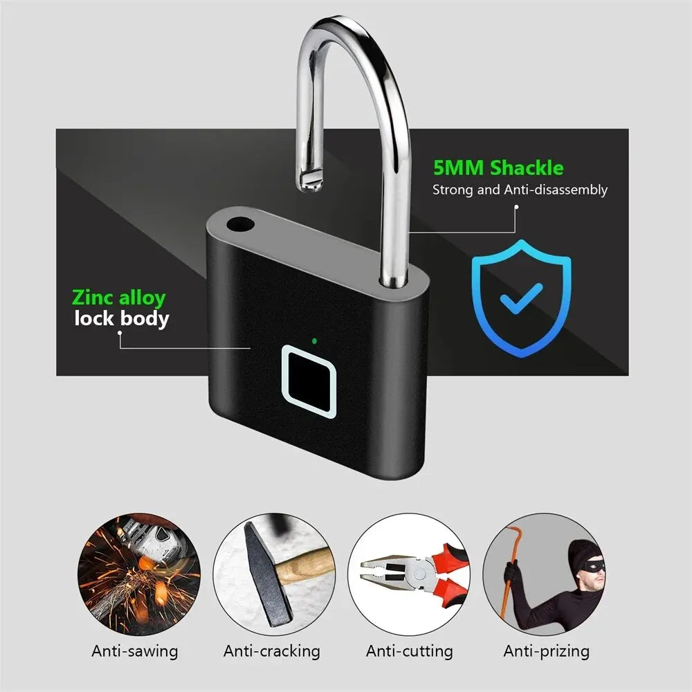 Smart Fingerprint Padlock med USB-opladning og vandtæt design – Titan