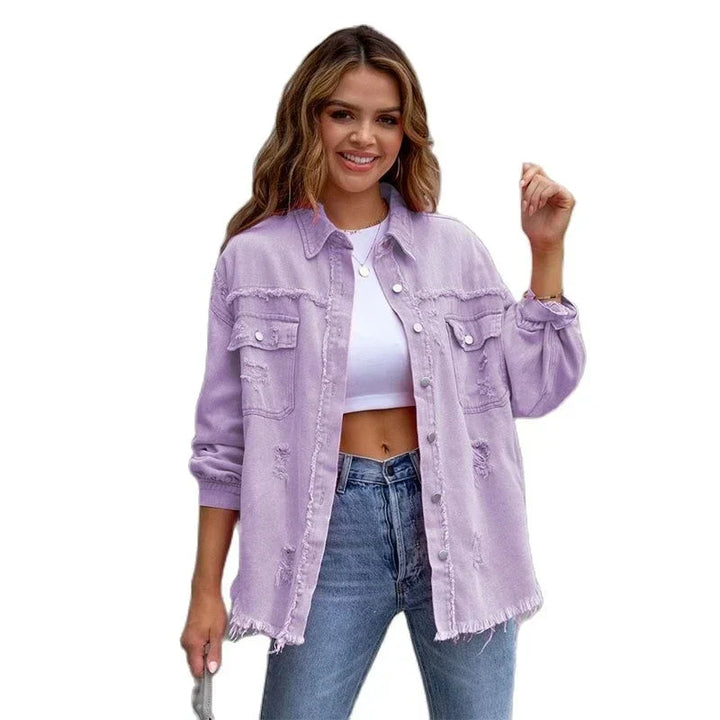 Boho damejeansjakke med efterårsagtigt Ibiza-flair og slim fit – Yara