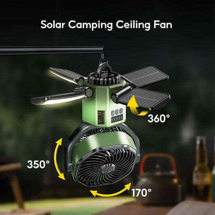 Solart campingvifte med 6000mAh batteri, LED-lys og 4-hastigheds køling – SunBreeze