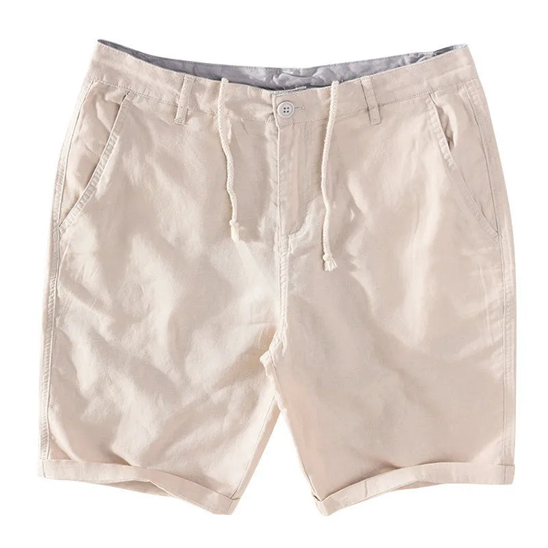 Strandshorts til mænd i hør-bomuld med sommerlook og knaplukning - Sandro
