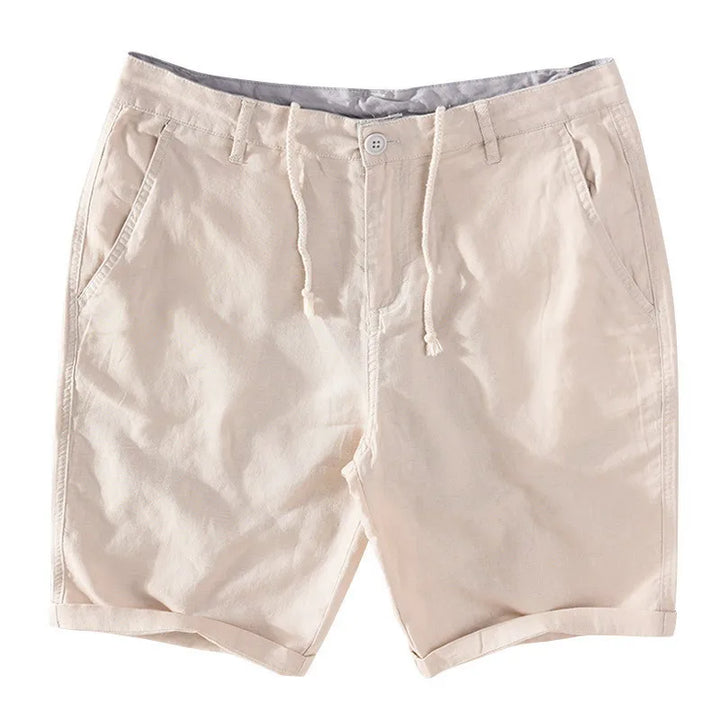 Strandshorts til mænd i hør-bomuld med sommerlook og knaplukning - Sandro