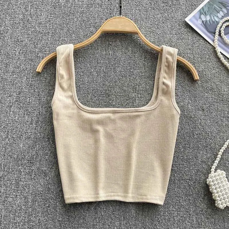 Rygfri cropped tanktop i ensfarvet – Zayra