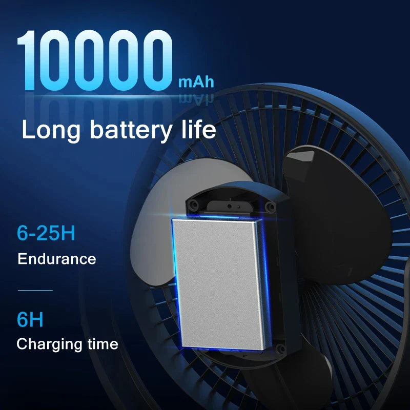 Bærbar USB-genopladelig ventilator med 10000mAh batteri og klips – Zephyr