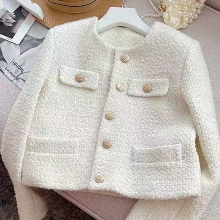 Dame strikjakke med rund hals – Celeste