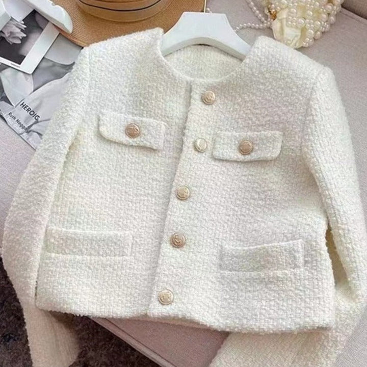 Dame strikjakke med rund hals – Celeste