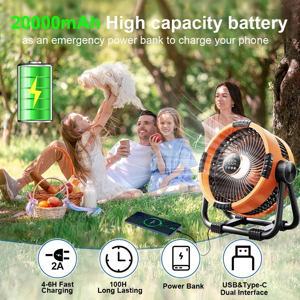 Campingvifte med 20000mAh batteri, LED-lys og fjernbetjening – WindMate
