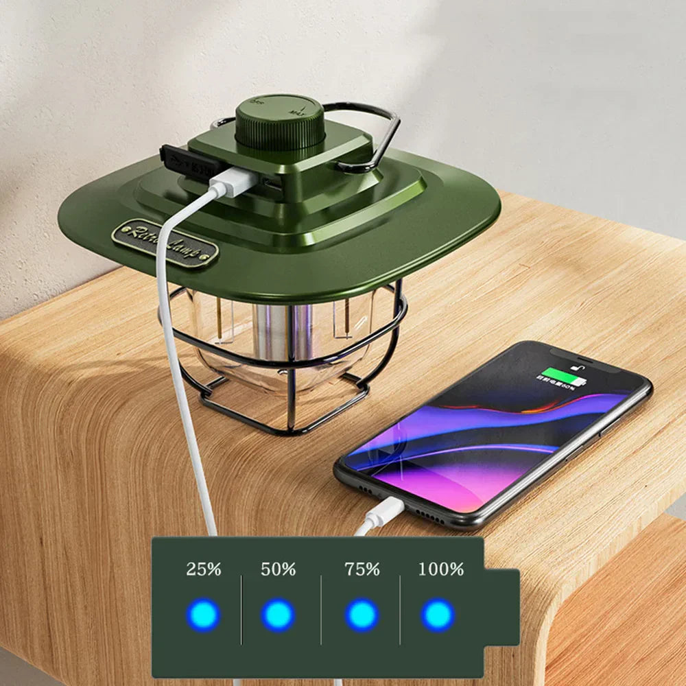 Retro Genopladelig LED Campinglanterne - NostalgiaGlow