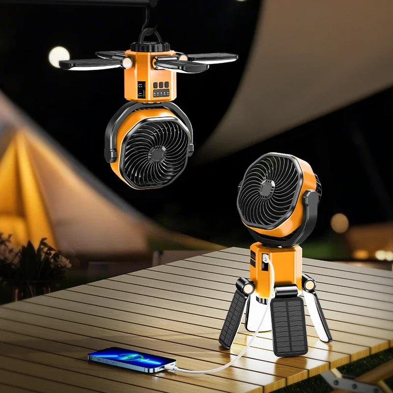 Solart campingvifte med 6000mAh batteri, LED-lys og 4-hastigheds køling – SunBreeze