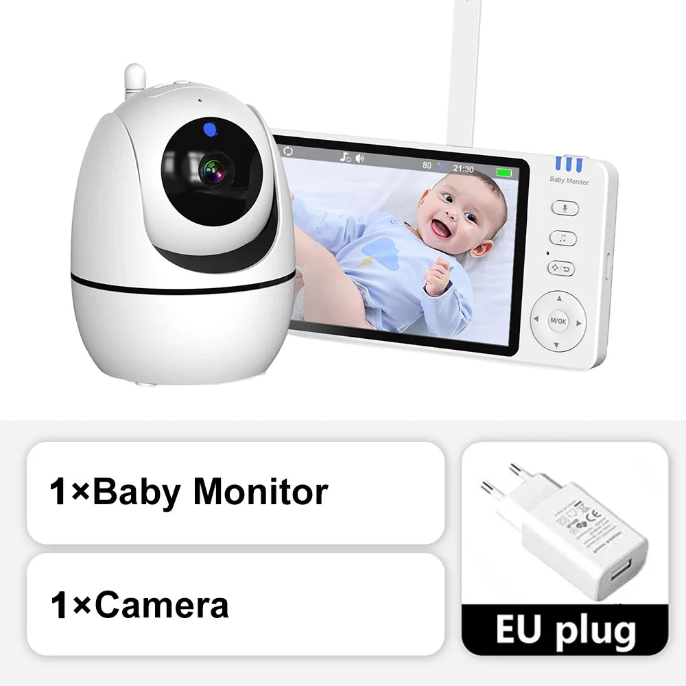5-tommer HD video babymonitor med kamera, PTZ zoom og nattesyn