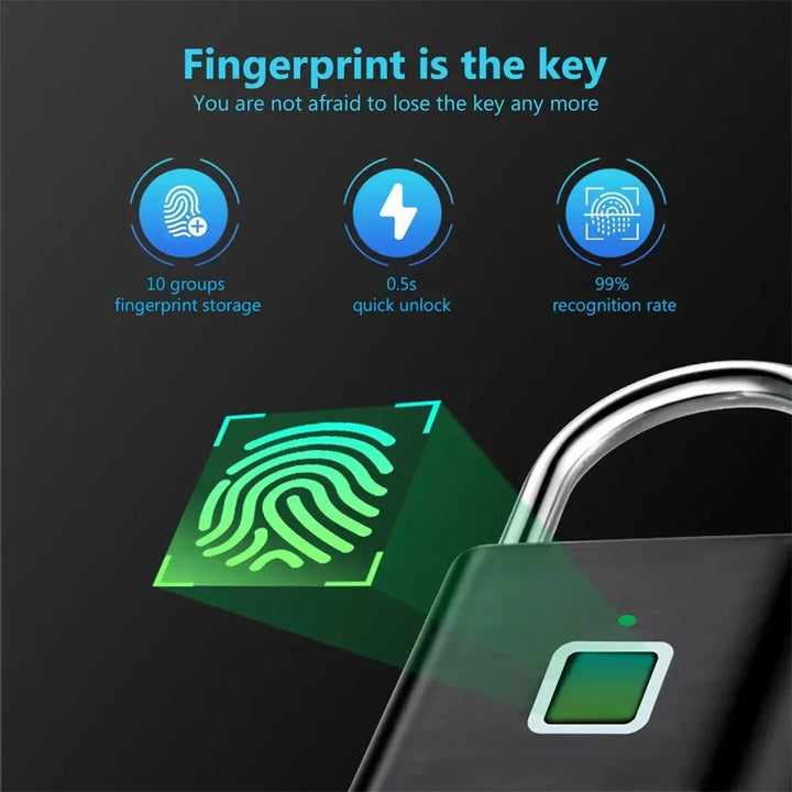 Smart Fingerprint Padlock med USB-opladning og vandtæt design – Titan