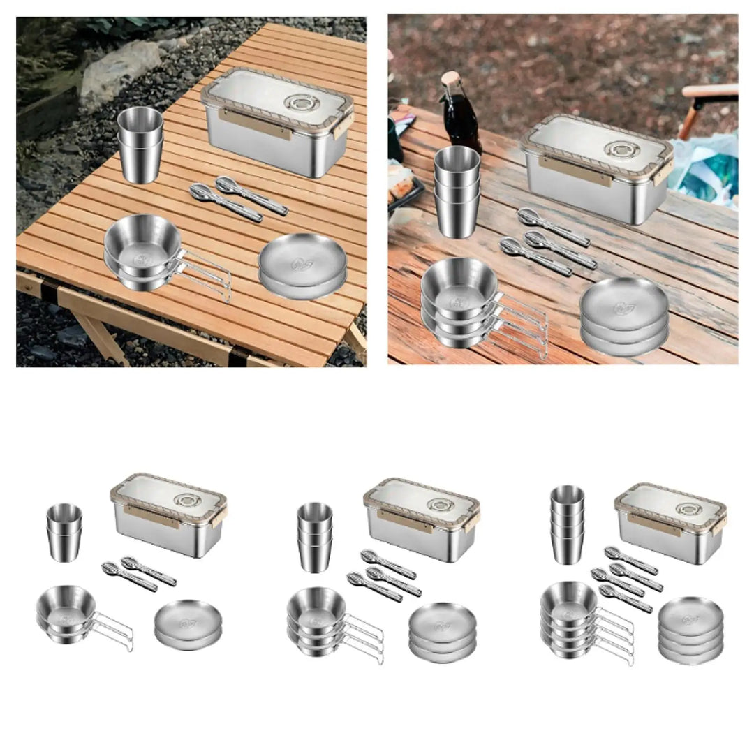 Camping Messware Kit i rustfrit stål med opbevaringsboks – CampSet