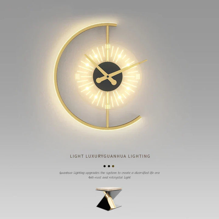 Moderne gyldent lysende ur - Elysium