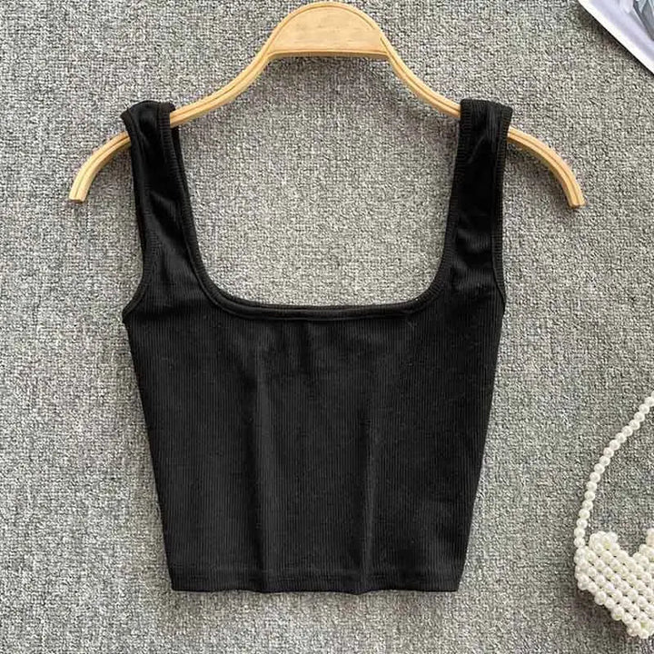 Rygfri cropped tanktop i ensfarvet – Zayra