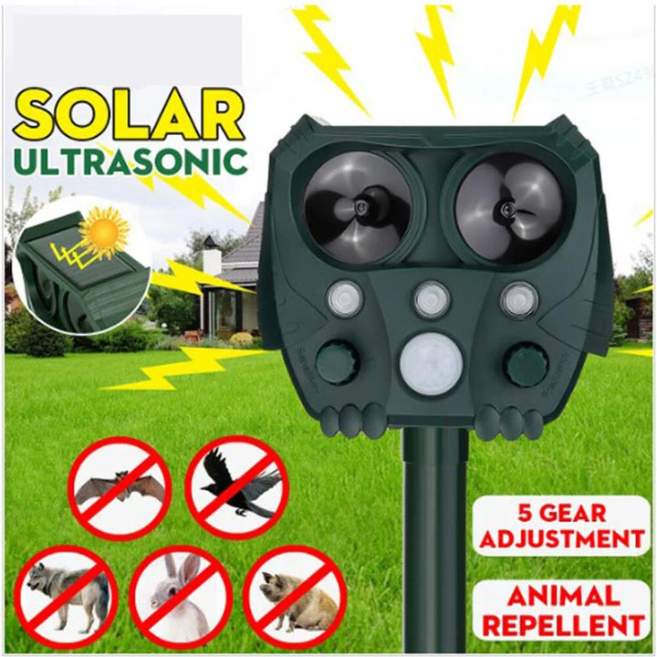 Solarladet Ultrasonisk Dyreafskræmper med PIR-sensor og blinkende lys – GuardPet