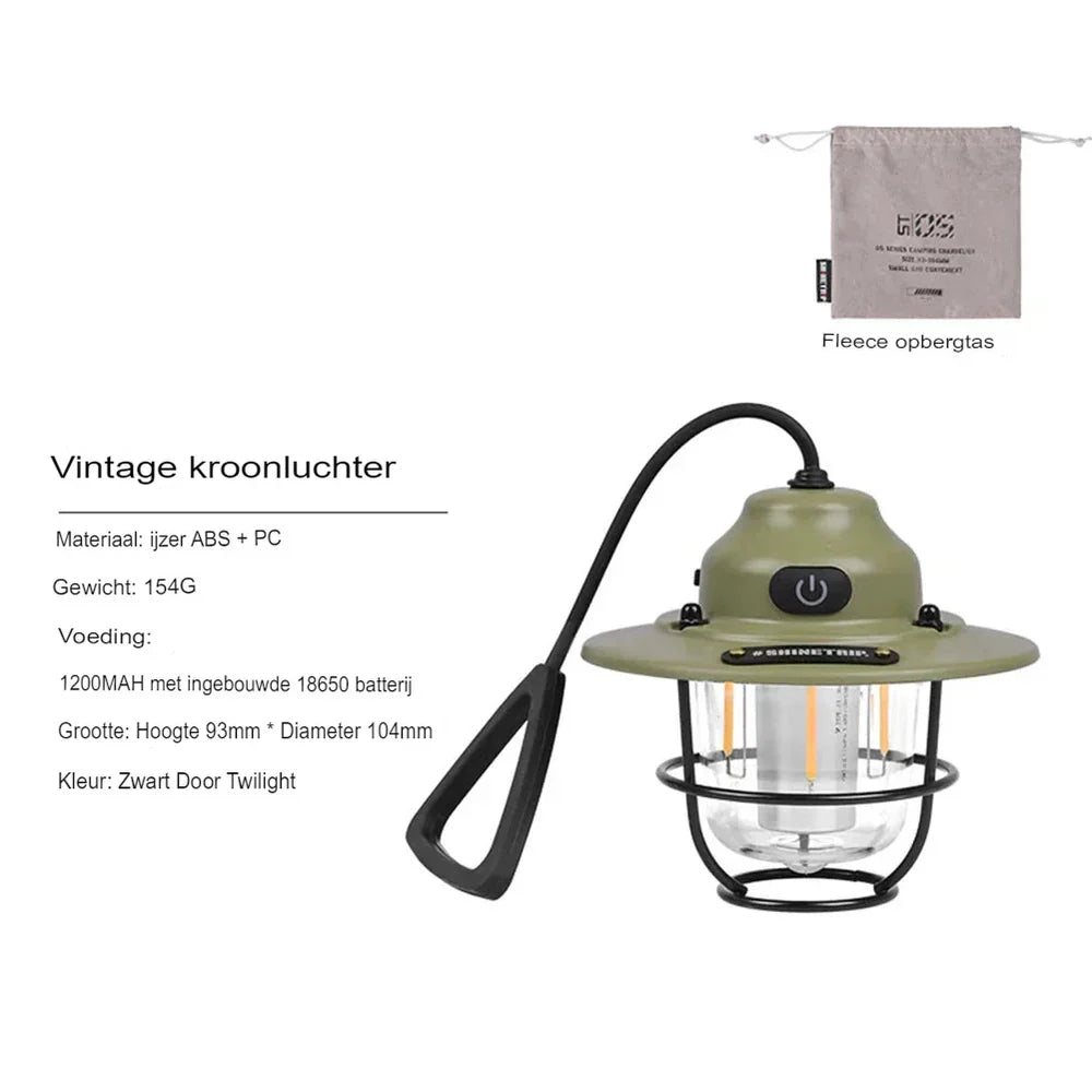 Retro Genopladelig LED Campinglanterne - NostalgiaGlow