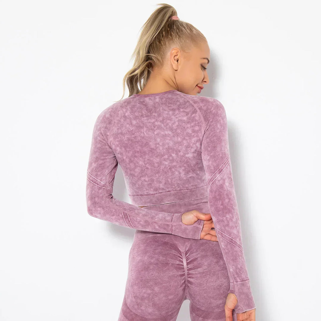 Sømløst yogasæt til kvinder med cropped top - Nova