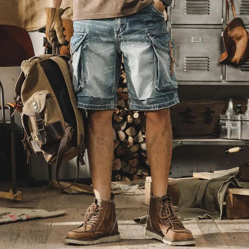 Herre denim-cargo-bermudashorts i retro motorcykelstil – Ronex