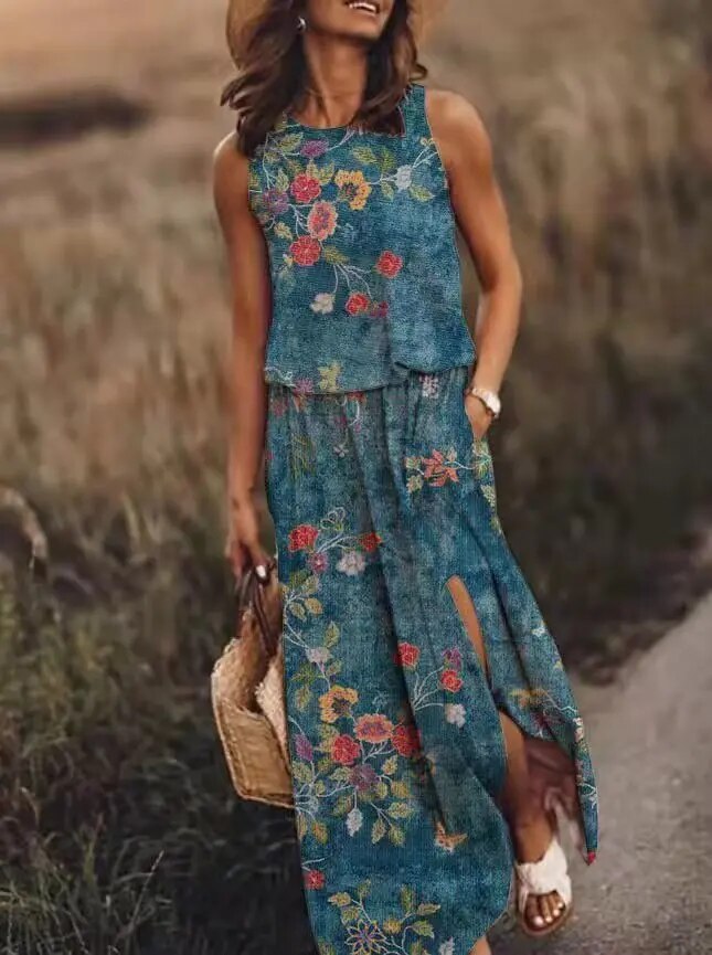 Sommer maxi-kjole med unikt snit – Amara