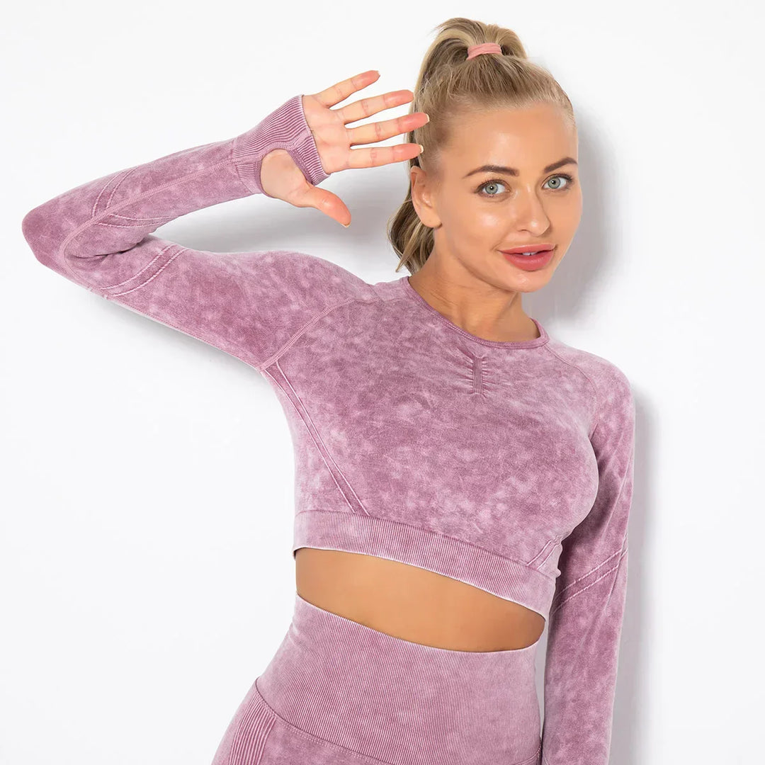 Sømløst yogasæt til kvinder med cropped top - Nova