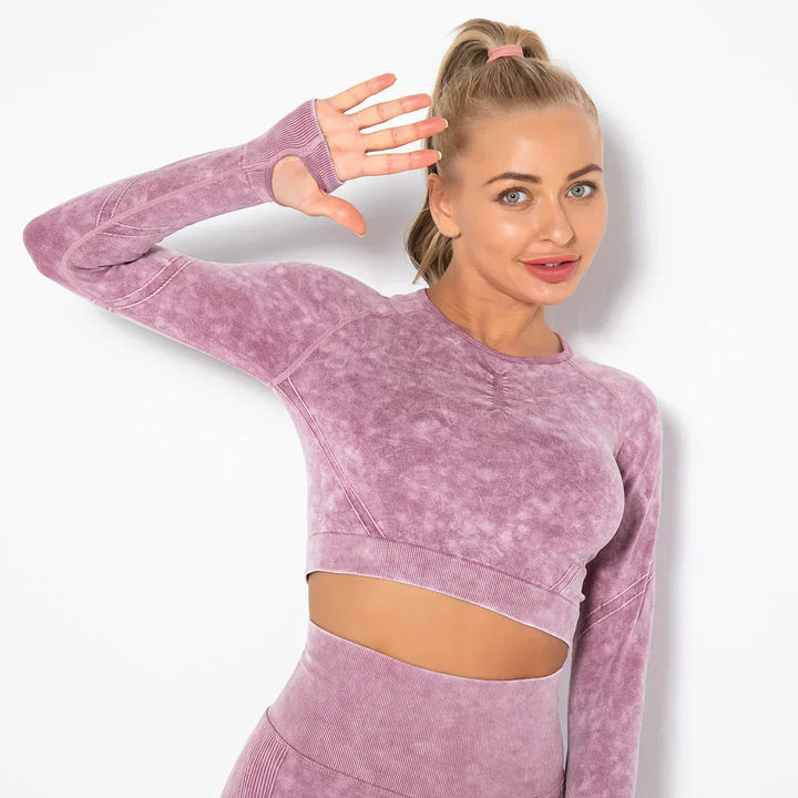 Sømløst yogasæt til kvinder med cropped top - Nova