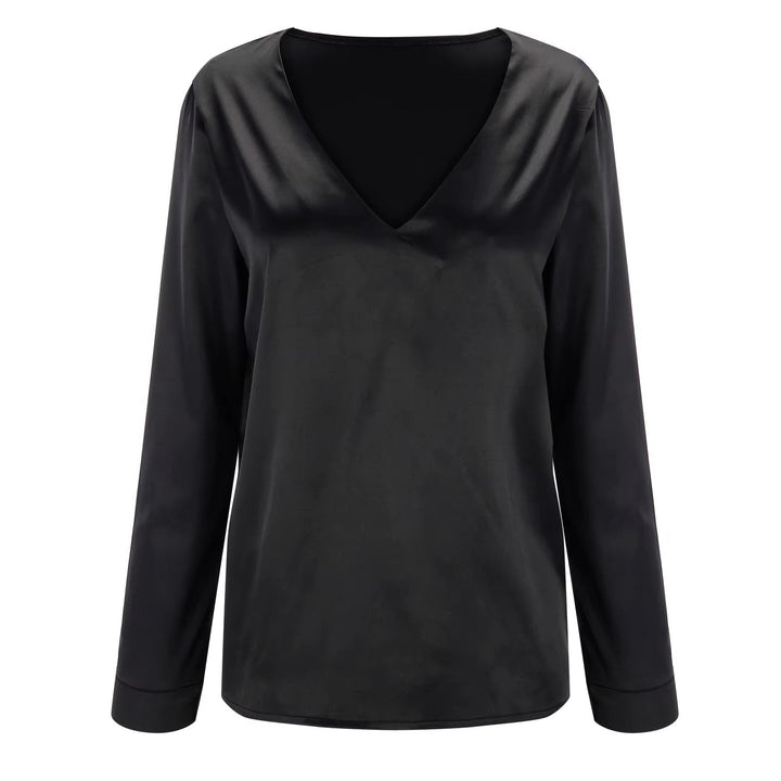 Efterårs-satin damebluse med dyb V-udskæring og lange ærmer – Daria