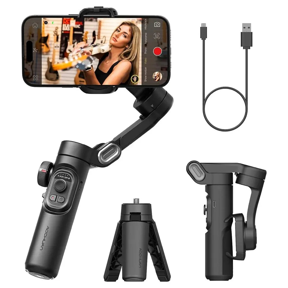 3-aksers smartphone gimbal stabilisator med AI tracking og ansigtsgenkendelse – Alvion