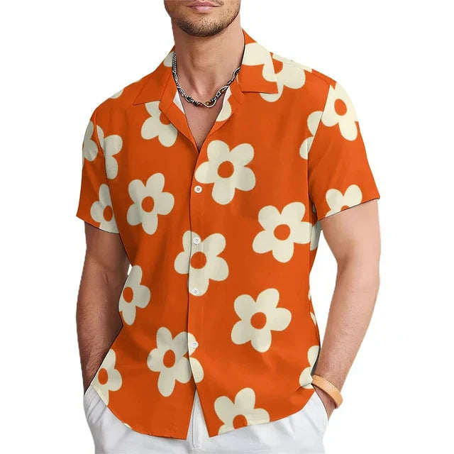 Herre-sommerskjorte med blomsterprint og reverskrave – Elian