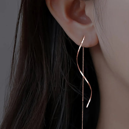 Ohrring Damen, minimalistisches Design, Roségold, lange Kette, modischer Schmuck, elegant