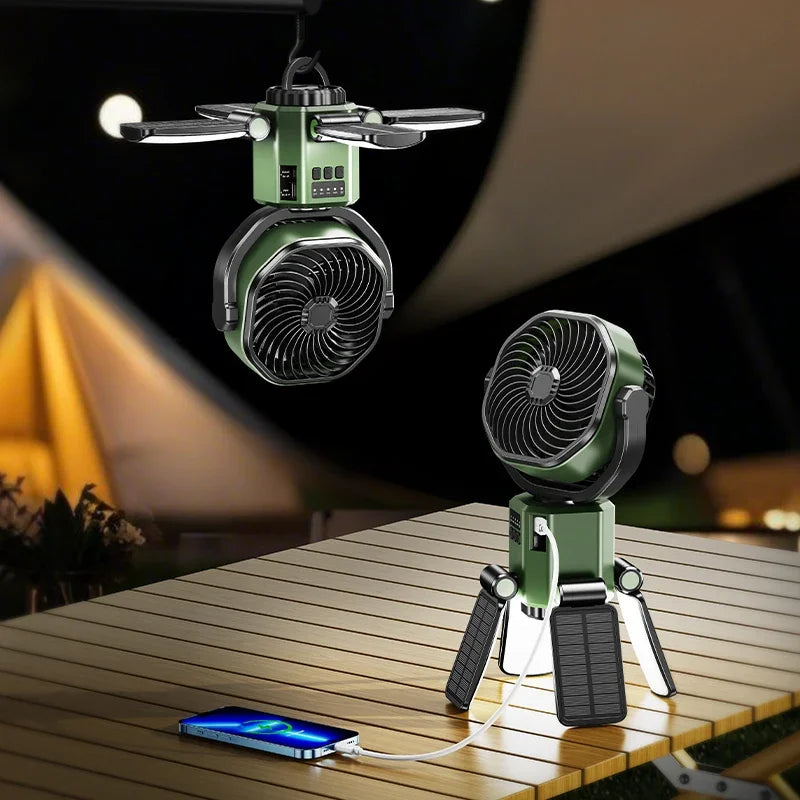 Solart campingvifte med 6000mAh batteri, LED-lys og 4-hastigheds køling – SunBreeze