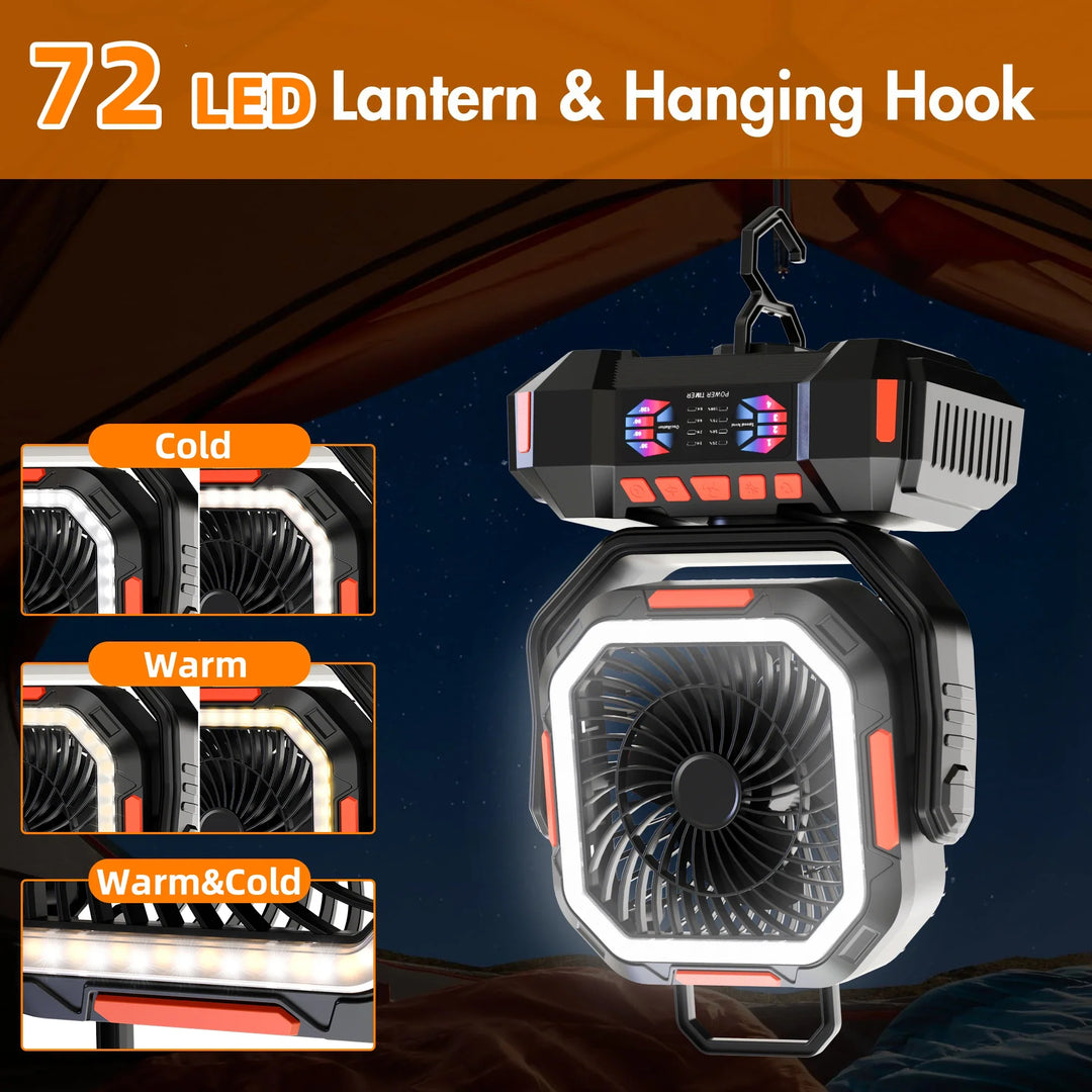 Genopladelig campingvifte med 40000mAh batteri og LED lygte – F22