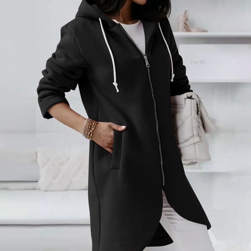 Dame hoodie vest med lynlås og hætte – Shaly