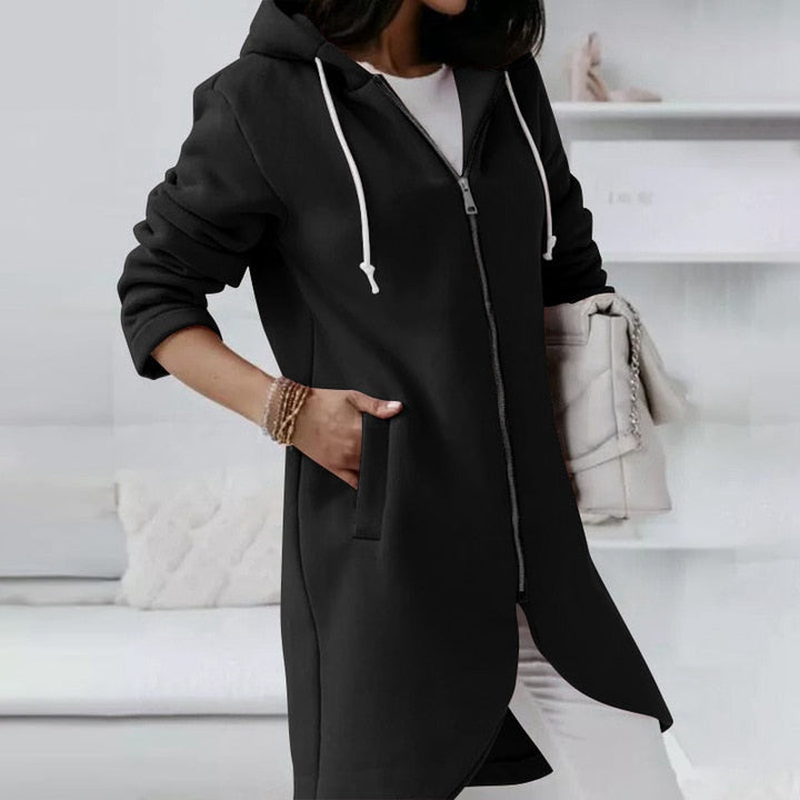 Dame hoodie vest med lynlås og hætte – Shaly