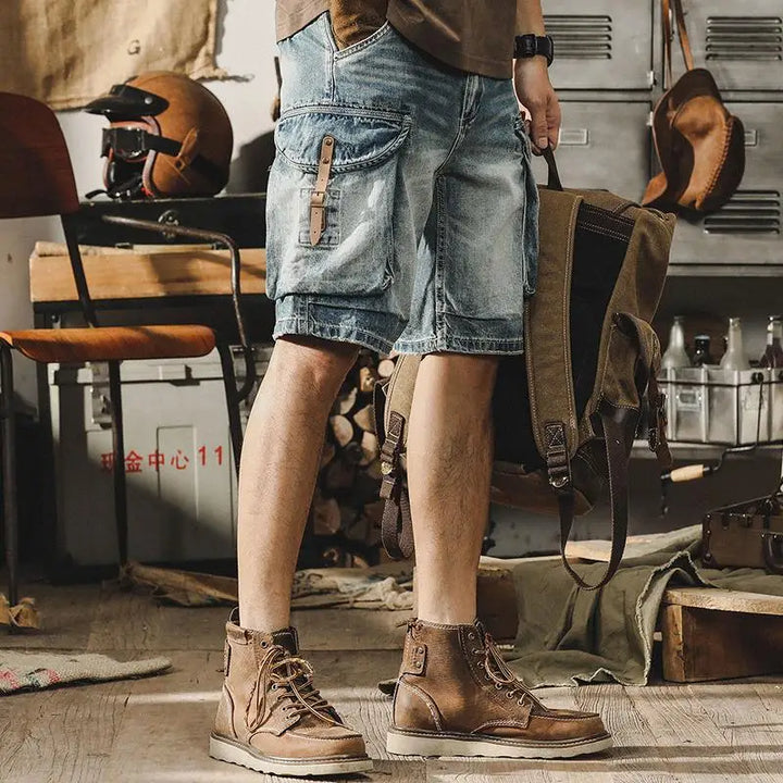 Herre denim-cargo-bermudashorts i retro motorcykelstil – Ronex