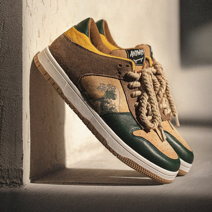 Kunstneriske unisex-plateau-sneakers med bølgemotiv – Daiki