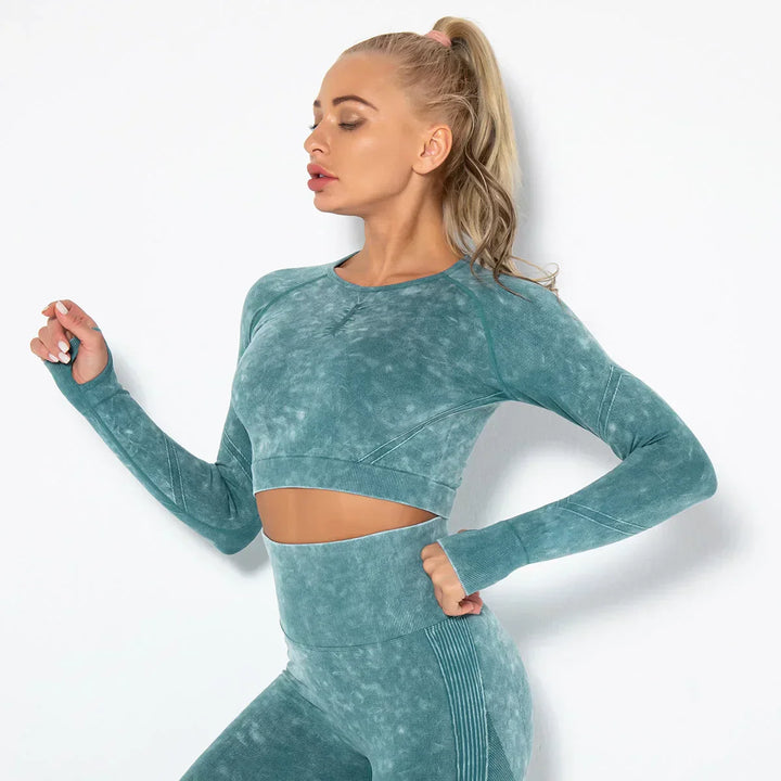 Sømløst yogasæt til kvinder med cropped top - Nova