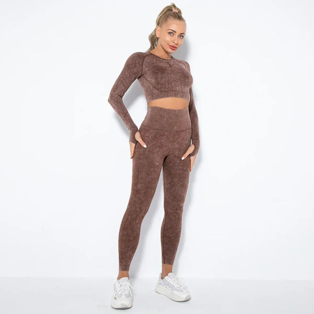 Sømløst yogasæt til kvinder med cropped top - Nova