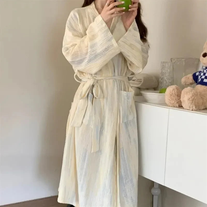 Casual Dame Sommer Morgenkåbe med Kimono-Design – Hana