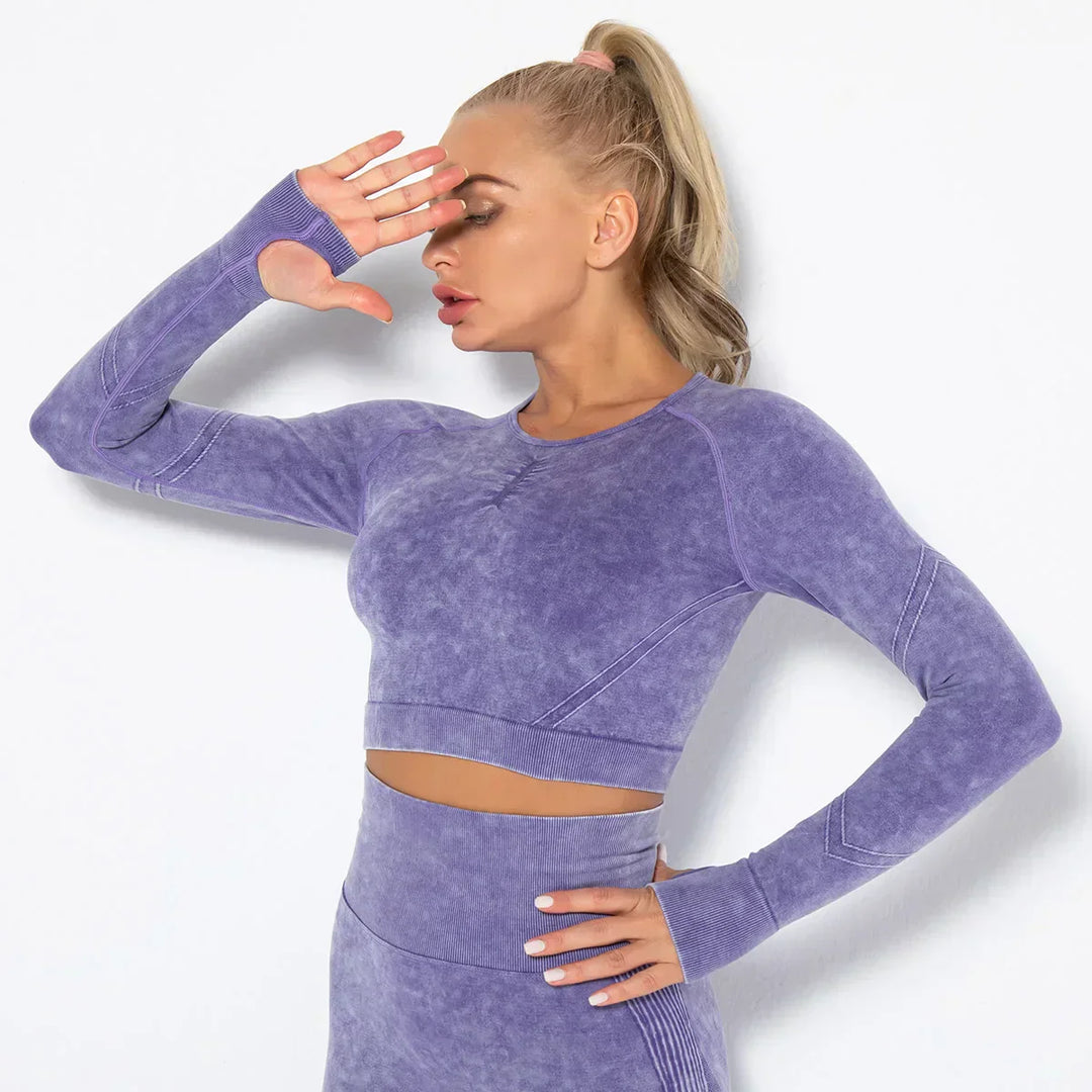 Sømløst yogasæt til kvinder med cropped top - Nova