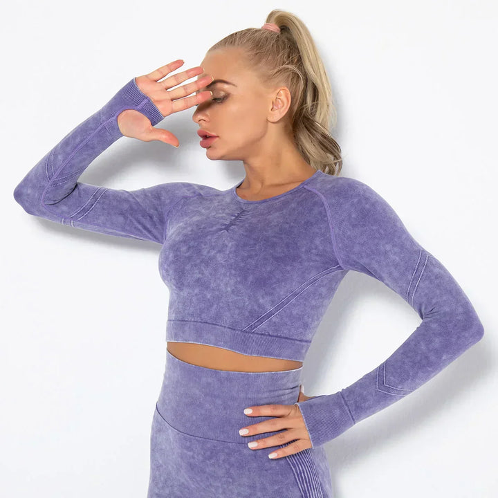 Sømløst yogasæt til kvinder med cropped top - Nova