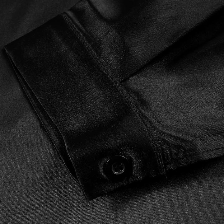 Efterårs-satin damebluse med dyb V-udskæring og lange ærmer – Daria