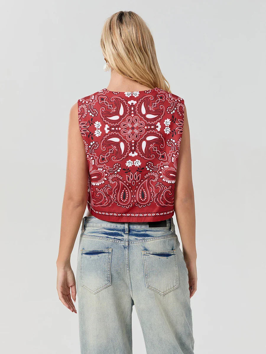Y2K Rød Bandana Wrap-Top Trendy Cropped Streetwear-Top - Liora