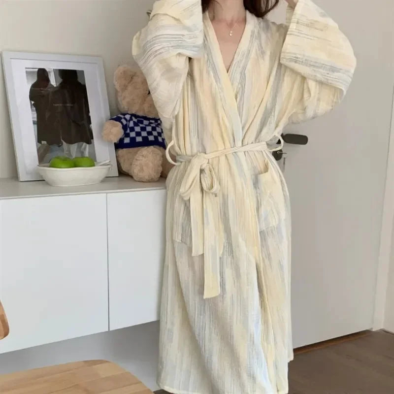 Casual Dame Sommer Morgenkåbe med Kimono-Design – Hana