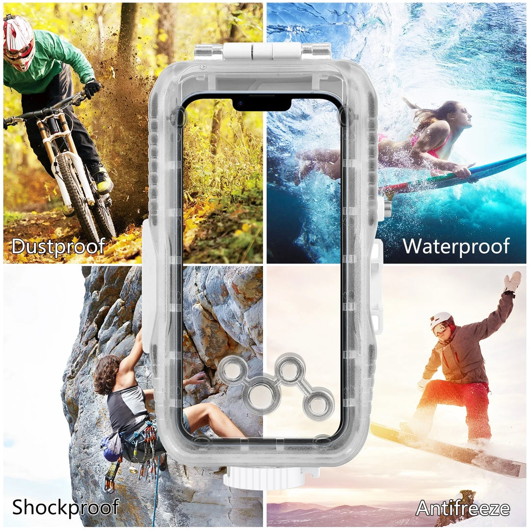 Vandtæt dykkeretui til iPhone med 40 m dybdebeskyttelse og touchkontrol – AquaShield