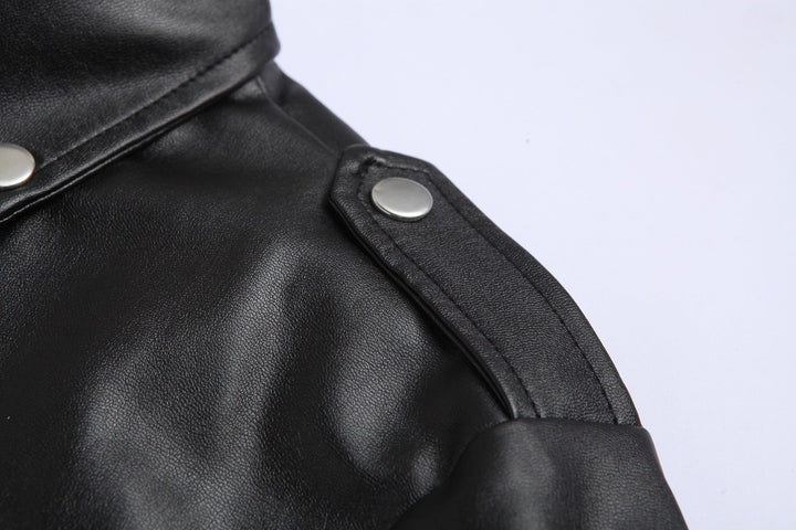 Slim fit læder motorcykeljakke til mænd med stående krave - Ryder