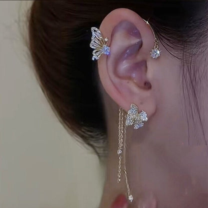 Silberne Schmetterling Ohrclips ohne Piercing, funkelnde Zirkonia, modischer Ohrschmuck für Frauen.