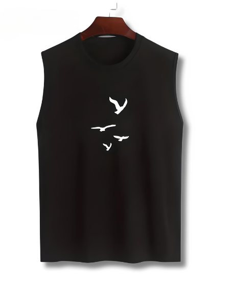 Ærmeløs t-shirt med fugleprint, bomuld, sommerlook - Noah (1+1 GRATIS)