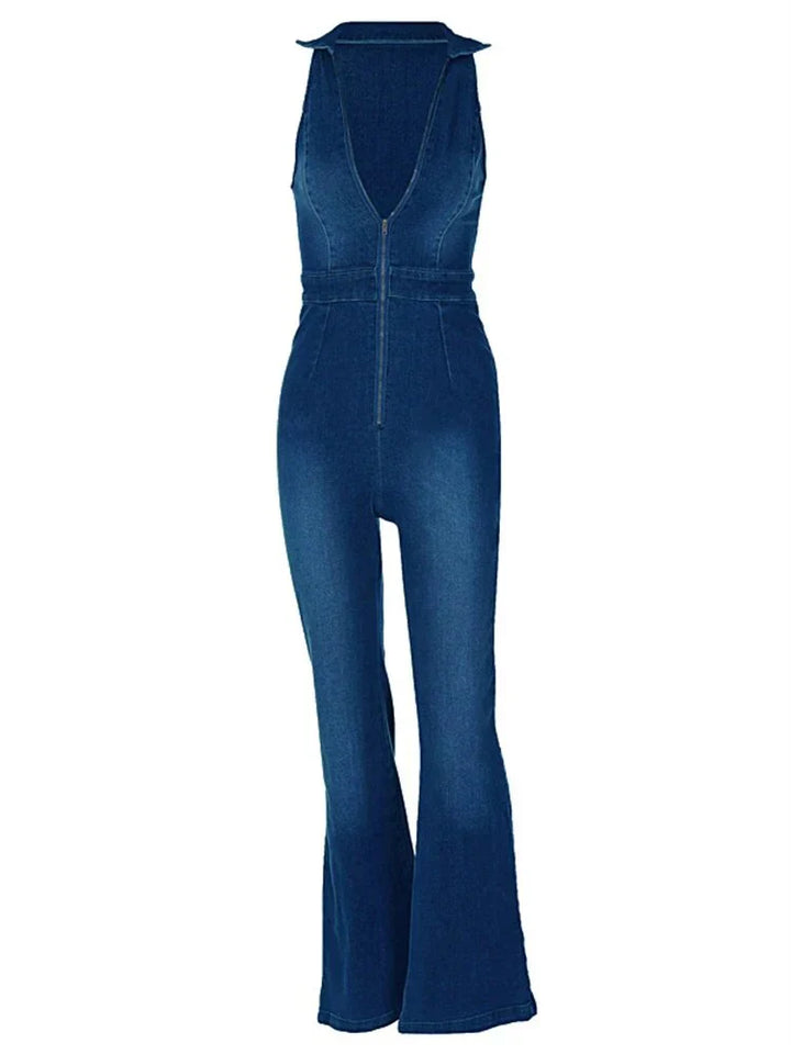 Åndbar & stilfuld denim-jumpsuit med V-hals til damer – Fenja