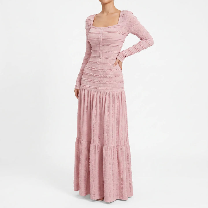 Textured Long Sleeve Tiered Maxi Dress - Rachael